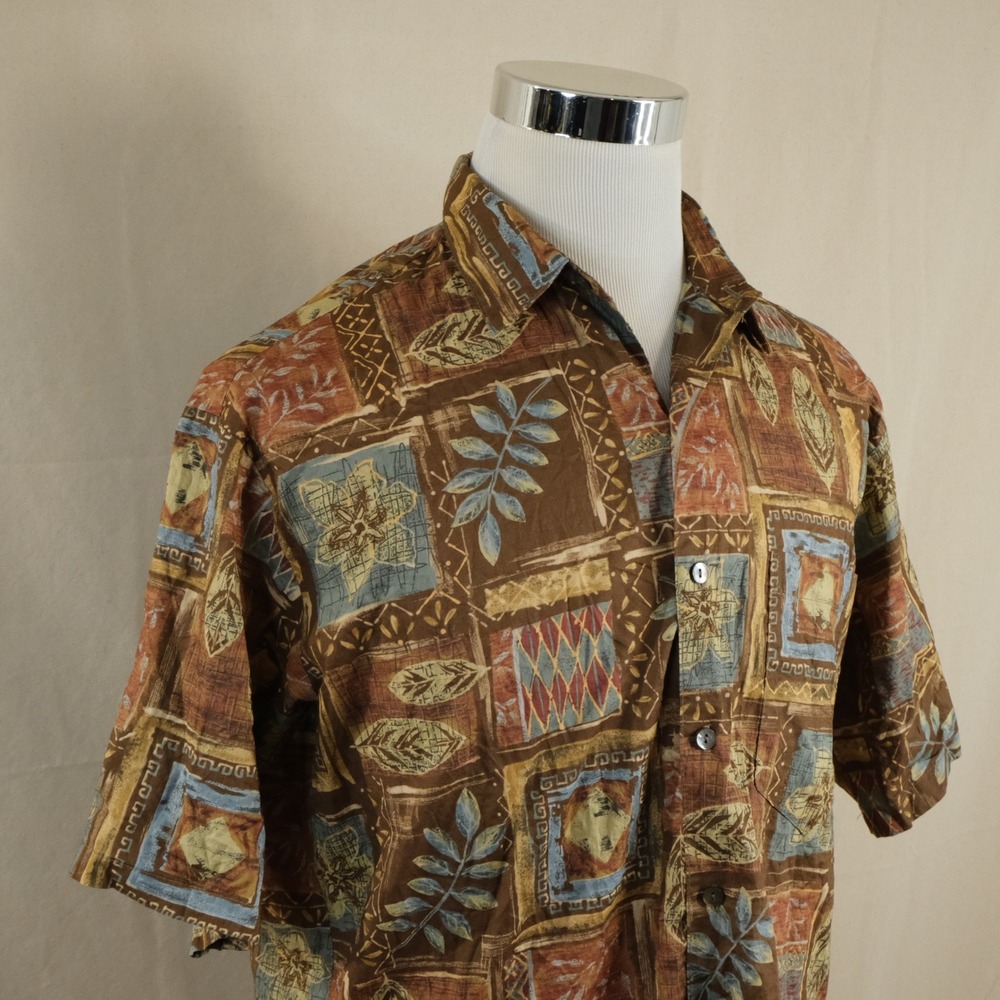 Tori Richard Medium Hawaiian Shirt Brown Patchwork Floral Cotton Lawn Aloha Mens